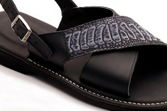 Huarache Apatzingan - Pata de Avestruz negro/azul