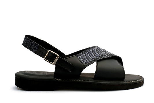 Huarache Apatzingan - Pata de Avestruz negro/azul
