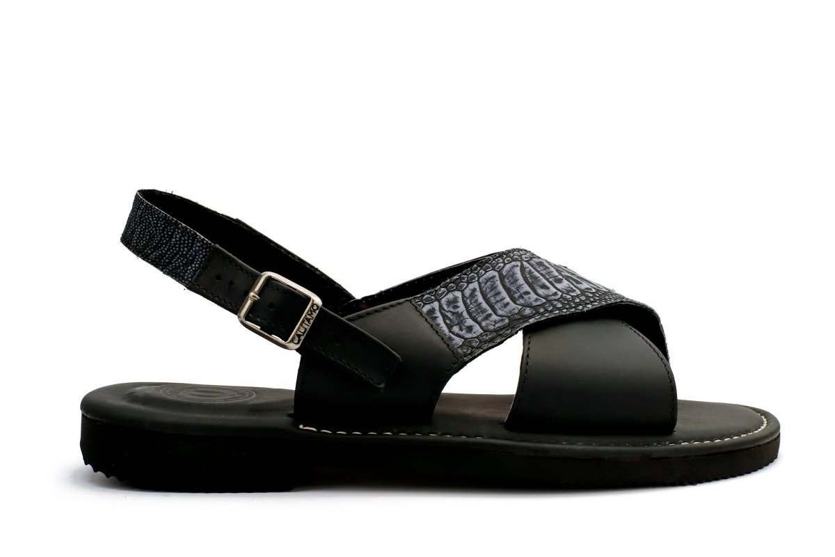Huarache Apatzingan - Pata de Avestruz negro/azul - Calitamo - huarache