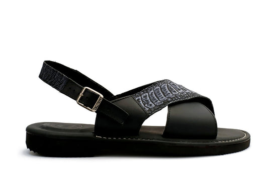 Huarache Apatzingan - Pata de Avestruz negro/azul - Calitamo - huarache